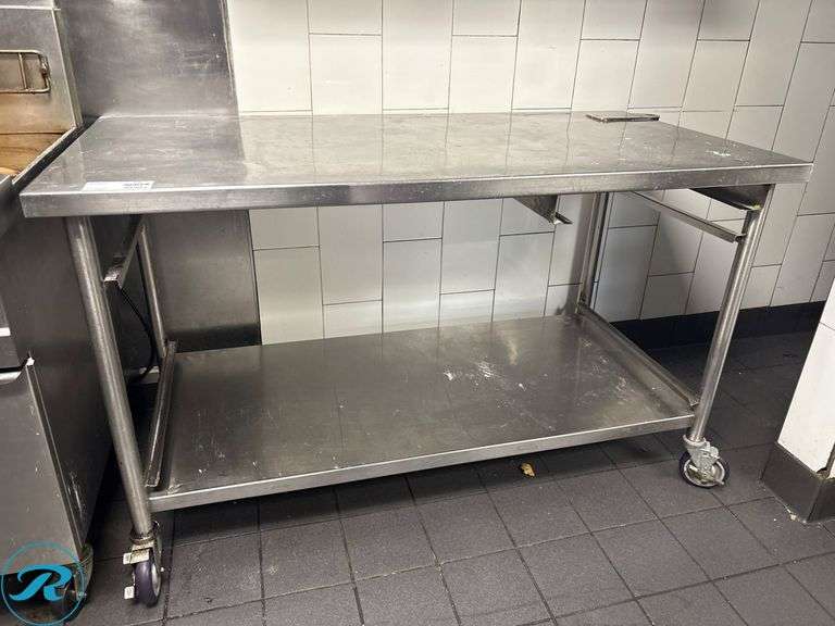 Stainless Steel Work Table with Lower Shelf on Casters, 60” x 30” x 36”H