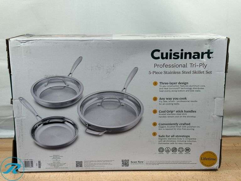 Cuisinart Tri-Ply Clad Stainless Steel 5-piece Skillet Set - Like New - Roller Auctions
