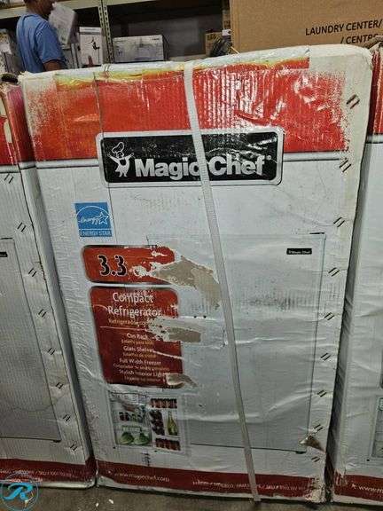 Magic Chef Model HMR33WE Compact Refrigerator, 3.3 Cu. Ft.(Water Damage to Box, However No Damage to Internal Packaging or Unit) - Roller Auctions