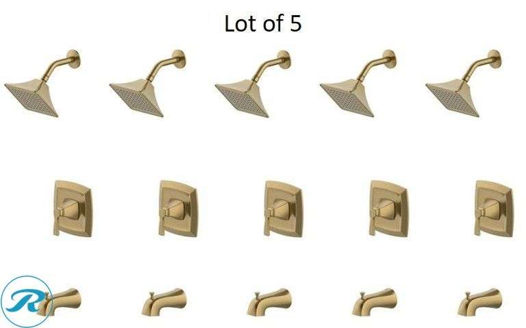 (5) Reseller Special- NEW- allen + roth Chesler Brushed Gold 1-handle Single function 3.54-in Square Bathtub and shower Faucet with Valve (Total of 5 items)