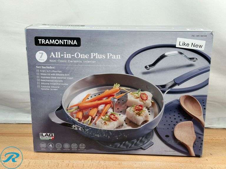 Tramontina 5-quart All-In-One Plus Ceramic Non-Stick Pan, 7-piece Set - Like New - Roller Auctions