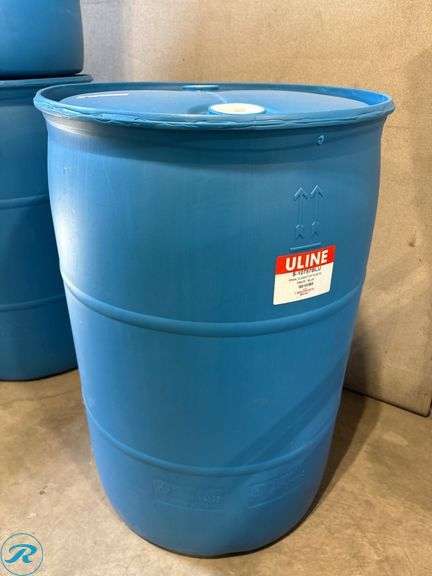 (3) Uline S-10757BLU 55-Gallon Plastic Closed-Top Drums