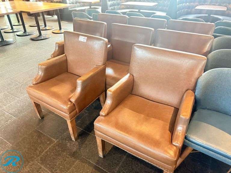 (8) Brown Faux Leather Upholstered Armchairs on Wooden Legs - Roller Auctions