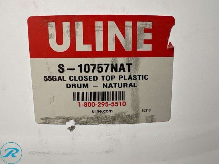 (2) ULINE 55-Gallon Closed Top Plastic Drums – Natural - Roller Auctions