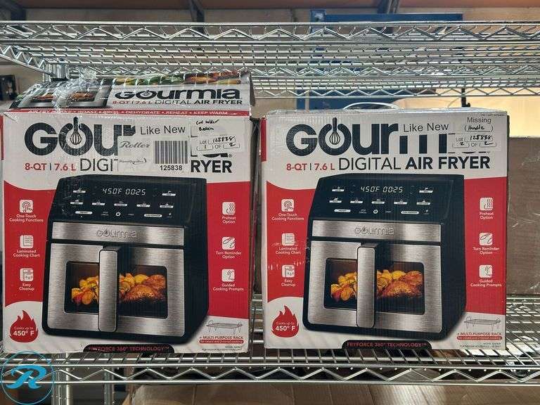 (2) Gourmia 8-Quart Digital Air Fryer with Window & Light - Like New - (1) Missing Handle, (1) Broken Cord Holder - Roller Auctions