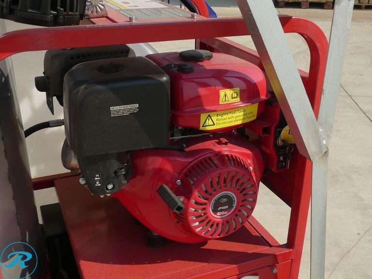 New Chery Industrial Hot Water Pressure Washer, 4000 PSI, Diesel Burner, Gas Engine, Hose and Wand, Skid Mounted With Fork Pockets - Roller Auctions