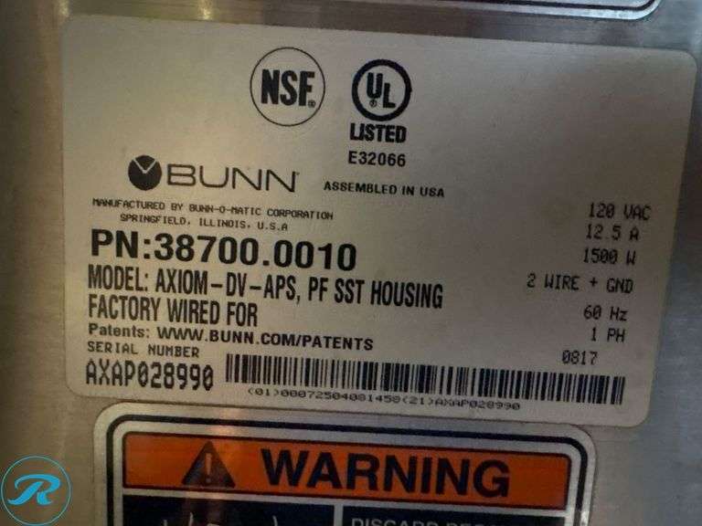 Bunn Axiom-DV-APS Digital Brewer with Stainless Steel Housing - Roller Auctions