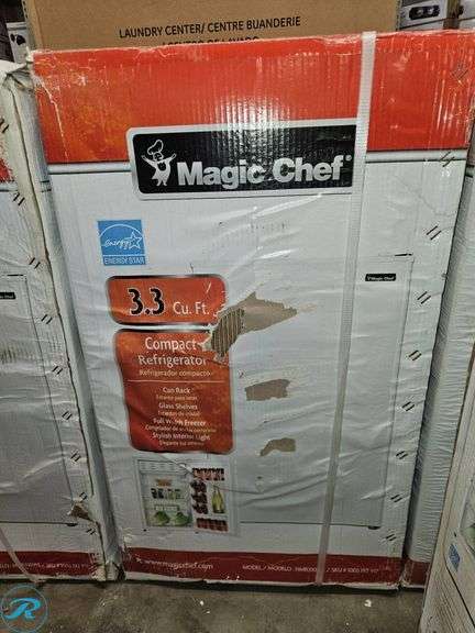 Magic Chef 3.3 Cu.Ft. Compact Refrigerator, Model HMDR330WE(Water Damage to Box, However No Damage to Internal Packaging or Unit) - Roller Auctions