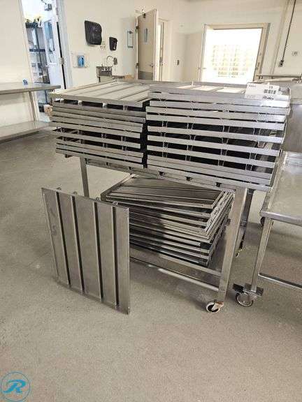 Approximately (32) Stainless Steel Trays with Cart, 20.5″×25″ - Roller Auctions