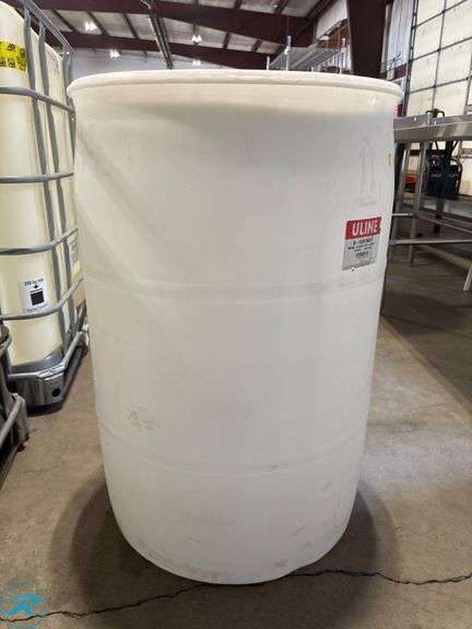 (2) Uline 55-Gallon Closed-Top Plastic Drums – Natural