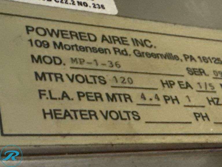 Powered Aire MP-1-36 Air Curtain with Variable Speed Control, 120V - Roller Auctions