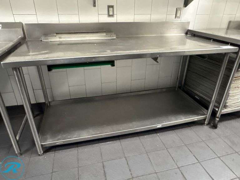 Stainless Steel Worktable with Lower Shelf and 6” Backsplash, 72” x 30” x 35”H