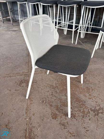 (20) White Metal Frame Chairs with Mesh Back and Gray Cushions - Roller Auctions