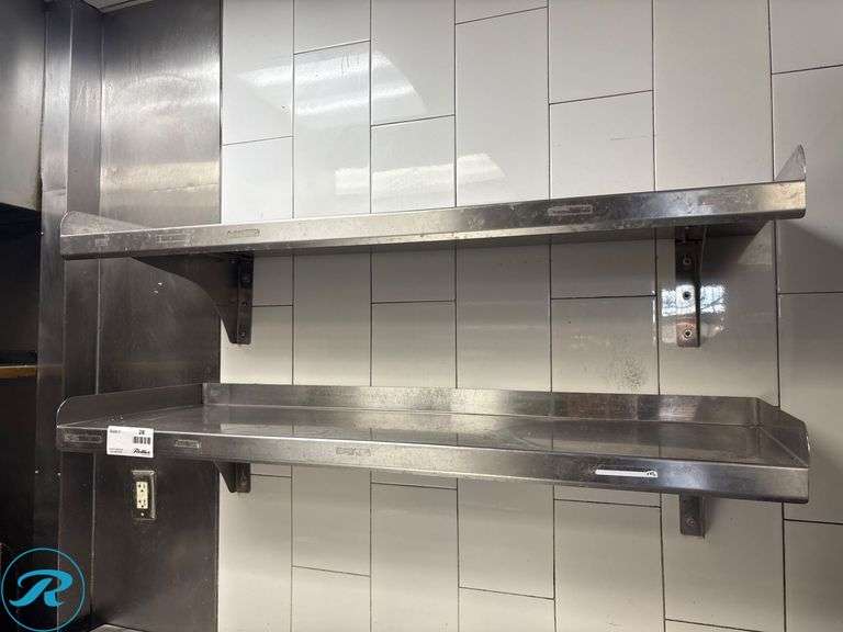 (2) 48″ x 16″ Stainless Steel Wall-Mounted Shelves - Roller Auctions
