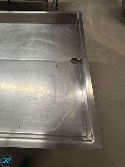 Stainless Steel Drain Table on Casters, Sloped Surface with Drain Hole, 123” x 45” x 25”H - Roller Auctions