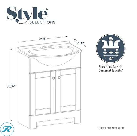 (1) Display Model- Style Selections Euro 24-in Espresso Single Sink Bathroom Vanity with White Cultured Marble Top (total of 1 vanity with top) (top has some minor damage and scratches See Photos) - Roller Auctions