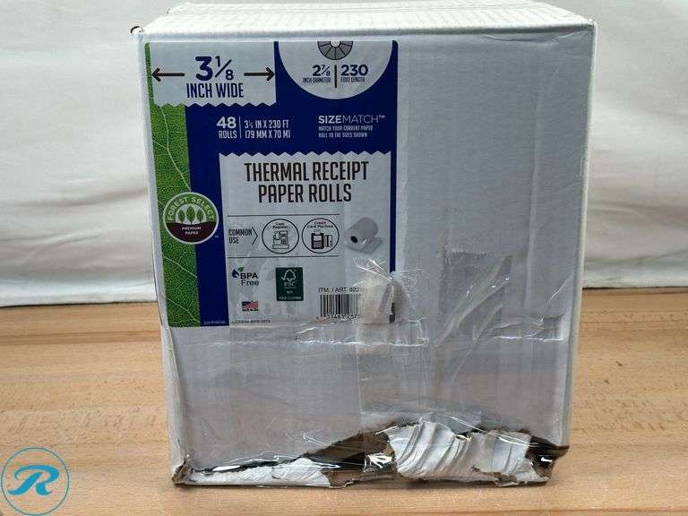 Forest Select Thermal Receipt Paper Rolls, White, 3-1/8" x 230', 48 Rolls- New/ Damaged Box - Roller Auctions