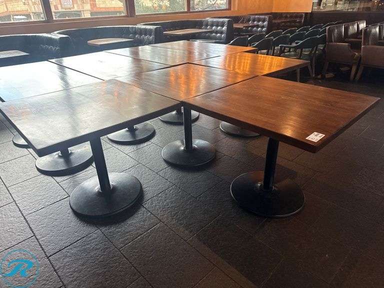 (4) Wood Dining Tables with Metal Pedestal Bases, 36in x 36in - Roller Auctions