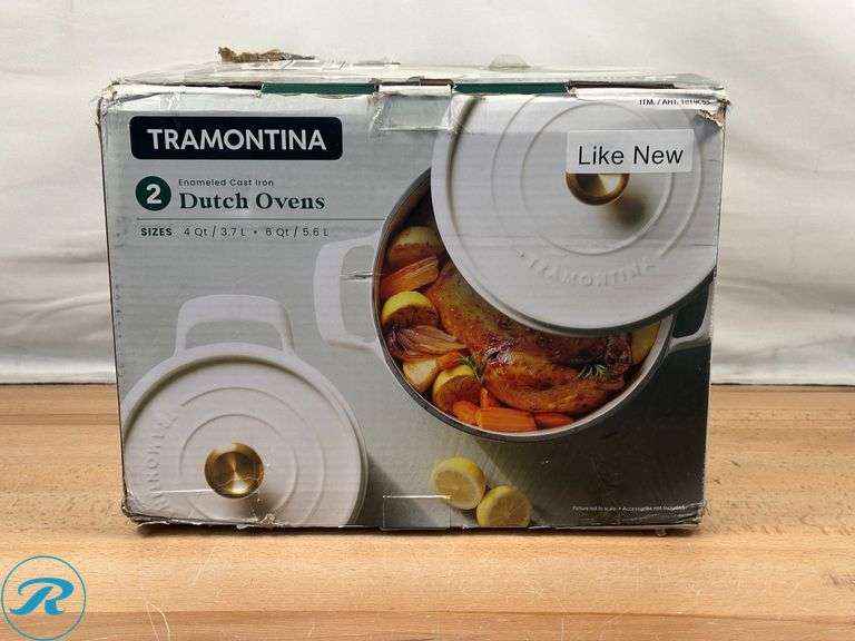 Tramontina 4-quart & 6-quart Enameled Cast Iron Round Dutch Oven, 2-pack - Like New/Chipped Handle - Roller Auctions