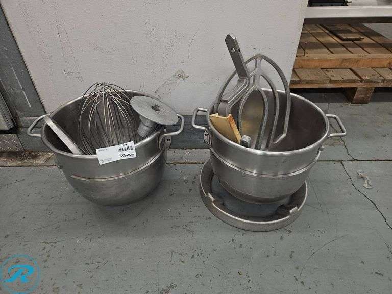 (2) Commercial Stainless Steel Mixing Bowls with Attachments