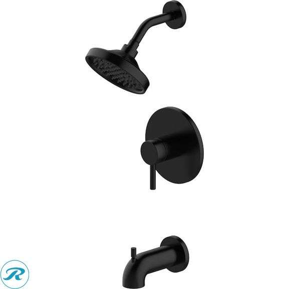 (1) New- allen + roth Harlow Matte black 1-handle Single function 6.0-in Round Bathtub and shower Faucet with Valve (Total of 1 faucet)