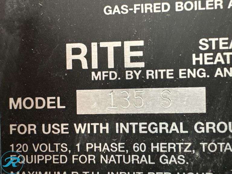 Rite Model 135S Gas-Fired Steam Boiler, 104” x 44” x 6’H - Roller Auctions