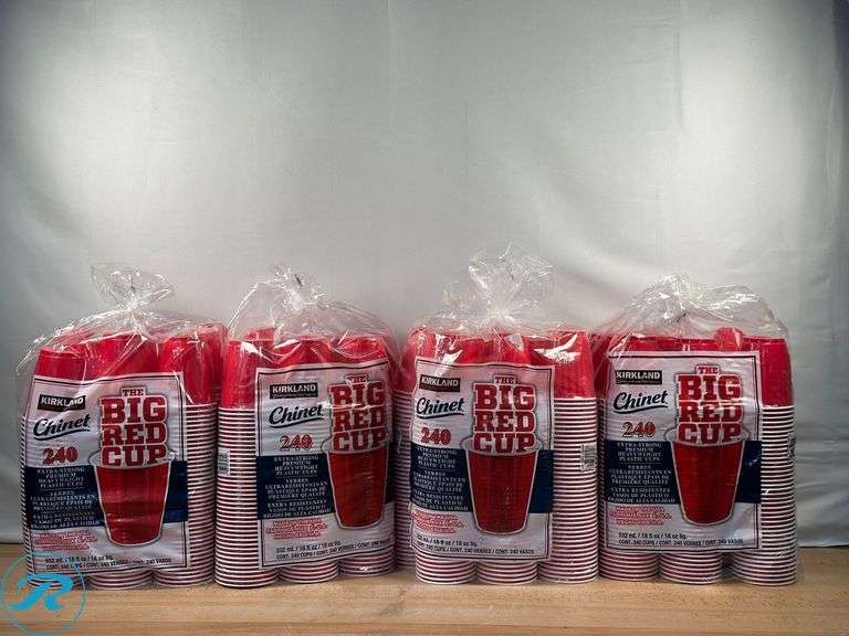 (4) Kirkland Signature Chinet 18 oz Plastic Cup, Red, 240-count - New - Damaged Cups - Roller Auctions