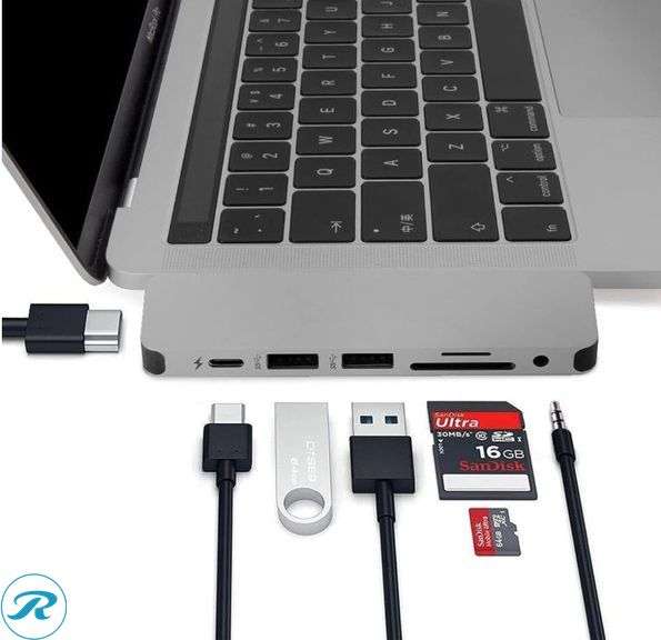 HyperDrive USB-C Hub Adapter, Solo 7-in-1 Type C Dongle for MacBook Pro, PC w USB-C Port: USBC 60W Power Delivery, USBC 5Gbps Data, 4K HDMI, microSD/SD Card Reader, 2xUSB 3.0, Audio Jack , Grey - Like New - Roller Auctions