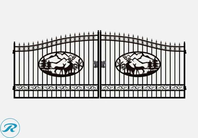 New Greatbear 14' Bi-Parting Iron Gate, Deer Center Design - Roller Auctions