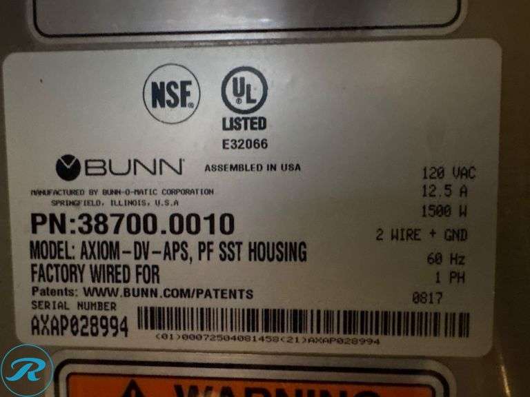 Bunn Axiom-DV-APS Digital Brewer with SST Housing and Accessories - Roller Auctions