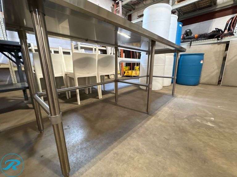 Stainless Steel Work Table with 4" Backsplash, 7’ x 30” x 35”H - Roller Auctions