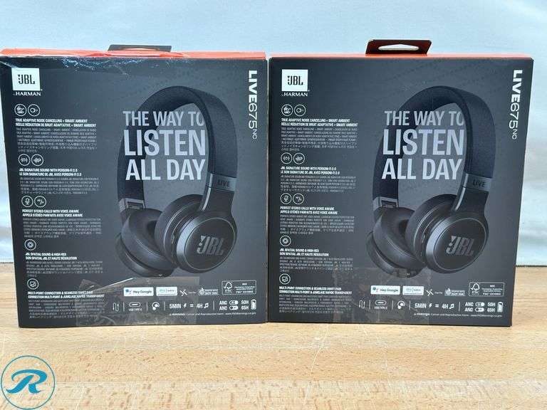 (2) JBL Live 675NC Wireless True Adaptive Noise-cancelling On-Ear Headphones - Like New - - (1) Missing Carrying Bag - Roller Auctions