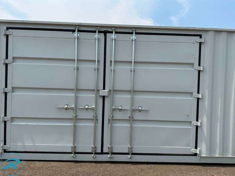 New 40' Steel Storage Container, High Cube, 9'6" High, 8' Wide, (2) Double Door Side Openings - Roller Auctions