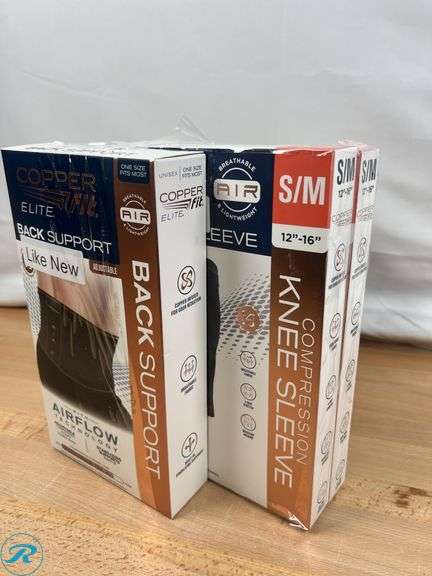 Copper Fit Elite Air Back Support- Like New; (2) Copper Fit Elite Air Knee Sleeve 2-pack- Like New - Roller Auctions