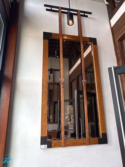 Mirror With Wood Frame and Leather Strap Accents, 7’H x 46″W - Roller Auctions