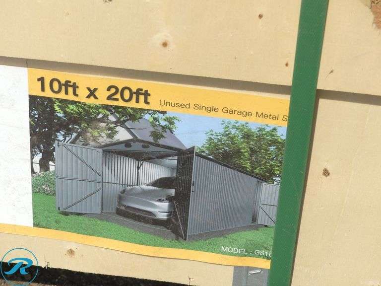 New Chery Industrial Single Garage Metal Shed, 20' x 10' - Roller Auctions
