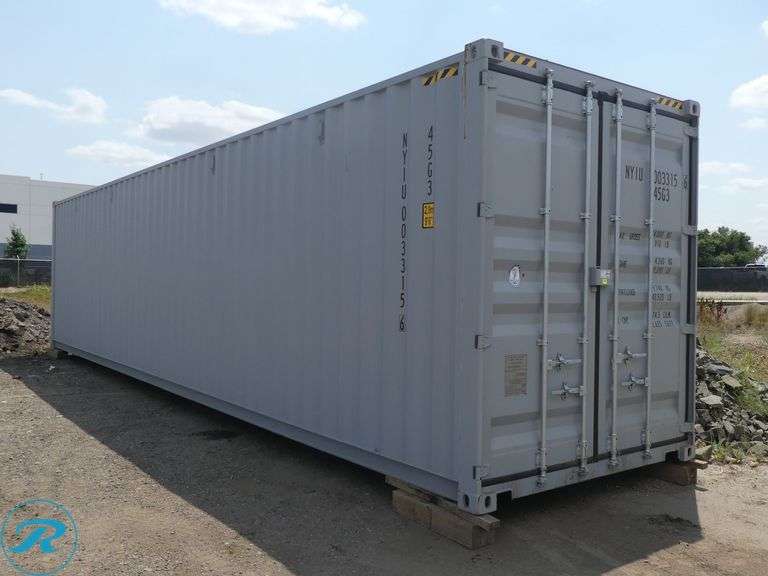 New 40' Steel Storage Container, High Cube, 9'6" High, 8' Wide, (4) Double Door Side Openings - Roller Auctions