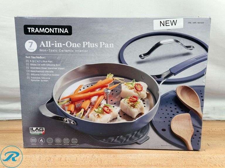 Tramontina 5-quart All-In-One Plus Ceramic Non-Stick Pan, 7-piece Set - New - Open Box - Roller Auctions