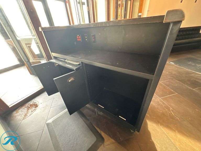 Wood Hostess Station with Storage and Power Outlets - Roller Auctions