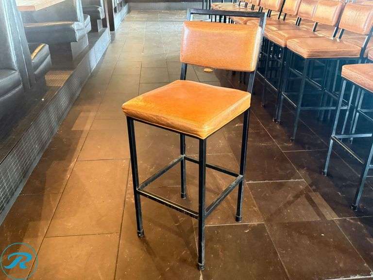 (16) Metal Frame Bar Chairs with Brown Upholstered Seats and Backs - Roller Auctions