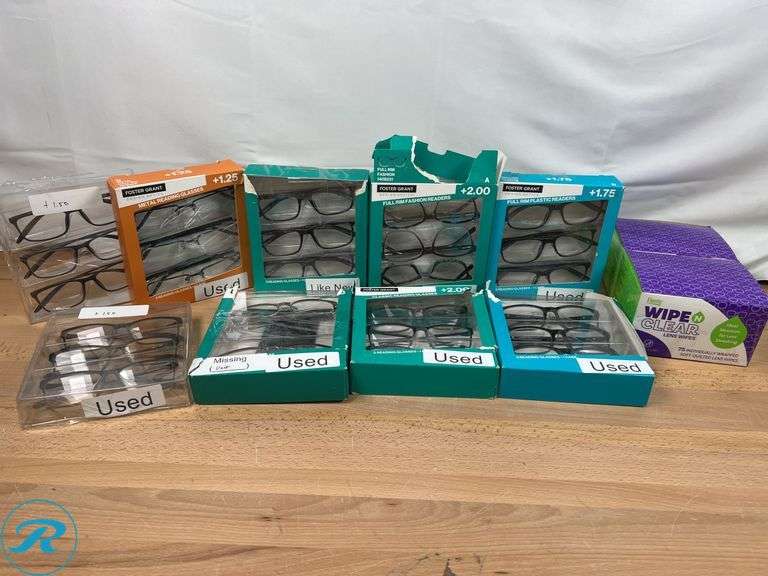 (9) Assorted Foster Grant Reading Glasses 3pk - Used; (2) Flents: Wipe N Clear Lens Wipes, 75ct- New