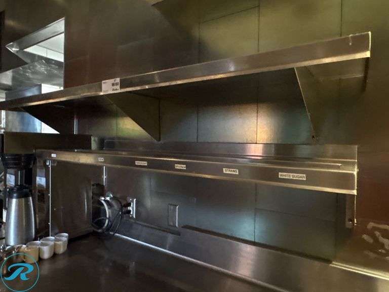 (3) Stainless Steel Shelves, 74” x 16”, 36” x 12”, and 54” x 16” with Pan Cutout - Roller Auctions