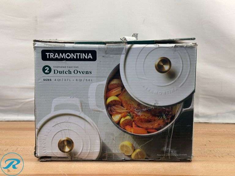 Tramontina 4-quart & 6-quart Enameled Cast Iron Round Dutch Oven, 2-pack - Like New - Chipped/ Never Used - Roller Auctions