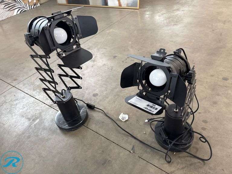 (2) Adjustable-Arm Studio Lights with Barn Doors, Electric, Made in China