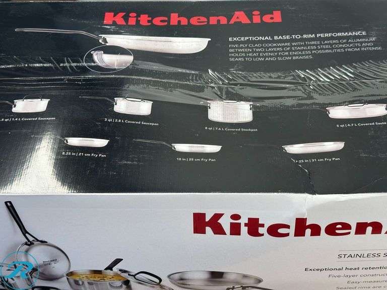 KitchenAid 11-piece 5-ply Clad Stainless Steel Cookware Set - New - Roller Auctions
