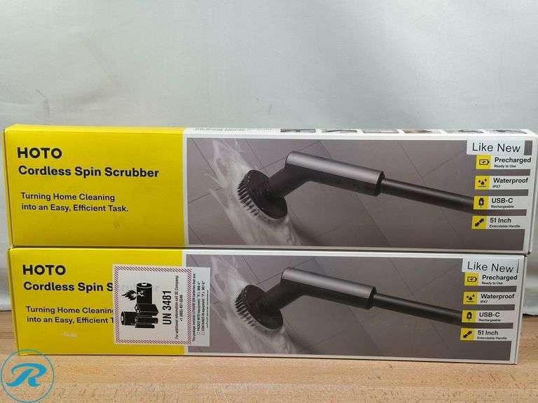 (2) HOTO Cordless Spin Scrubber: 2.5 N·M torque, six brush heads, IPX7 rated - Used - Roller Auctions