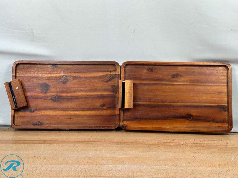 (2) Smart Design: Acacia Armrest Tray- Used; MIU: 10pc Measuring Cups and Spoons- Used/ Tarnished - Roller Auctions