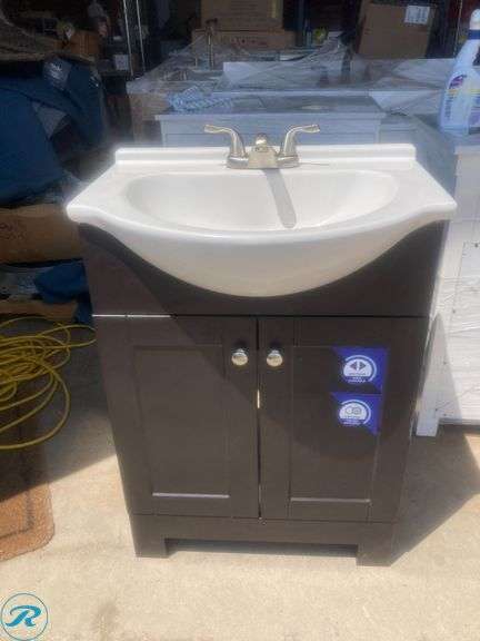 (1) Display Model- Style Selections Euro 24-in Espresso Single Sink Bathroom Vanity with White Cultured Marble Top (total of 1 vanity with top) (top has some minor damage and scratches See Photos) - Roller Auctions