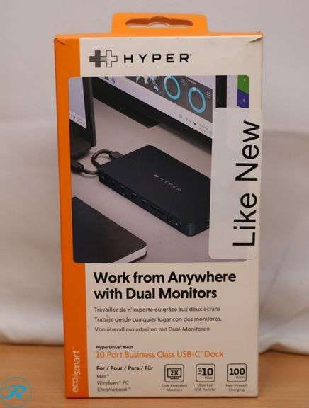 HyperDrive Next 10 Port Business Class USB C Docking Station for PC/Mac/Chromebook, Pro-Grade 2X File Transfer w/ 10Gbps, 3X Fast Photo/Video Transfer w/SD 4.0, Charges w/ 100W PD Power - Like New - Roller Auctions