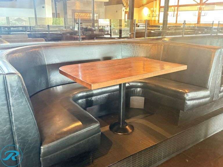 Dining Booth Package with Tables: (3) 94 in x 55 in booths and (3) 72 in x 55 in booths, with (3) tables 43 in x 30 in and (3) tables 30 in x 33 in - Roller Auctions
